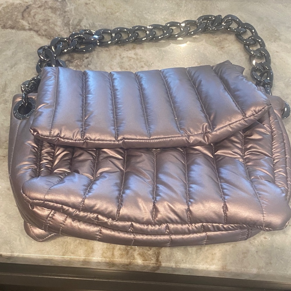 THINK ROYLN Shimmering Gray Quilted Shoulder Bag
